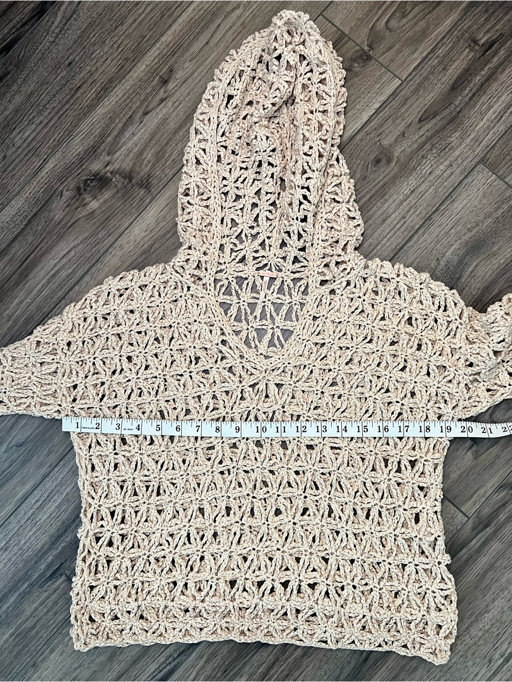 Free People Crochet Sweater Womens Medium Beige Boho Open Knit Bell Sleeve NWOT - Picture 4 of 6